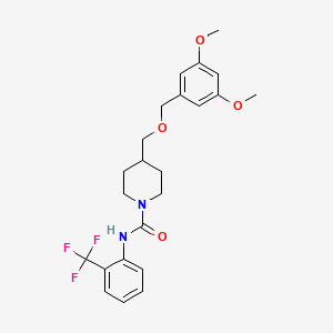 molecular formula C23H27F3N2O4 B2842892 4-(((3,5-dimethoxybenzyl)oxy)methyl)-N-(2-(trifluoromethyl)phenyl)piperidine-1-carboxamide CAS No. 1396557-25-7