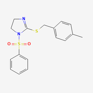 molecular formula C17H18N2O2S2 B2842893 1-(Benzenesulfonyl)-2-[(4-methylphenyl)methylsulfanyl]-4,5-dihydroimidazole CAS No. 868218-02-4