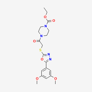 molecular formula C19H24N4O6S B2842901 Ethyl 4-({[5-(3,5-dimethoxyphenyl)-1,3,4-oxadiazol-2-yl]thio}acetyl)piperazine-1-carboxylate CAS No. 851129-27-6
