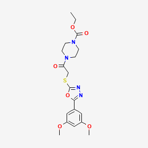 molecular formula C19H24N4O6S B2842901 ETHYL 4-(2-{[5-(3,5-DIMETHOXYPHENYL)-1,3,4-OXADIAZOL-2-YL]SULFANYL}ACETYL)PIPERAZINE-1-CARBOXYLATE CAS No. 851129-27-6