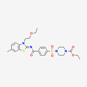 molecular formula C26H32N4O6S2 B2842905 (Z)-ethyl 4-((4-((3-(2-ethoxyethyl)-6-methylbenzo[d]thiazol-2(3H)-ylidene)carbamoyl)phenyl)sulfonyl)piperazine-1-carboxylate CAS No. 865162-12-5