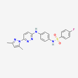 molecular formula C21H19FN6O2S B2842909 N-(4-((6-(3,5-二甲基-1H-吡唑-1-基)嘧啶-3-基)氨基)苯基)-4-氟苯磺酰胺 CAS No. 1014049-74-1
