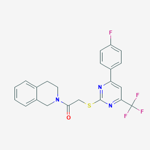 molecular formula C22H17F4N3OS B284291 1-(3,4-dihydroisoquinolin-2(1H)-yl)-2-{[4-(4-fluorophenyl)-6-(trifluoromethyl)pyrimidin-2-yl]sulfanyl}ethanone 