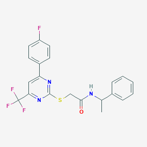 molecular formula C21H17F4N3OS B284292 2-{[4-(4-fluorophenyl)-6-(trifluoromethyl)-2-pyrimidinyl]sulfanyl}-N-(1-phenylethyl)acetamide 