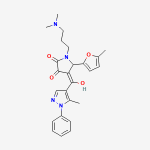 molecular formula C25H28N4O4 B2842938 (4E)-1-[3-(dimethylamino)propyl]-4-[hydroxy-(5-methyl-1-phenylpyrazol-4-yl)methylidene]-5-(5-methylfuran-2-yl)pyrrolidine-2,3-dione CAS No. 1010863-94-1