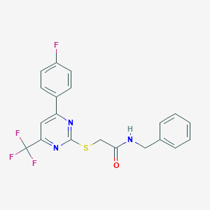 molecular formula C20H15F4N3OS B284295 N-benzyl-2-{[4-(4-fluorophenyl)-6-(trifluoromethyl)-2-pyrimidinyl]sulfanyl}acetamide 