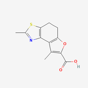 molecular formula C12H11NO3S B2842952 2,8-二甲基-4,5-二氢呋喃[3,2-e][1,3]苯并噻唑-7-羧酸 CAS No. 879916-91-3