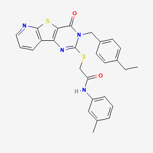 molecular formula C27H24N4O2S2 B2842954 2-((3-(4-ethylbenzyl)-4-oxo-3,4-dihydropyrido[3',2':4,5]thieno[3,2-d]pyrimidin-2-yl)thio)-N-(m-tolyl)acetamide CAS No. 1224011-40-8