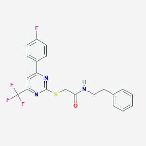 molecular formula C21H17F4N3OS B284296 2-{[4-(4-fluorophenyl)-6-(trifluoromethyl)-2-pyrimidinyl]sulfanyl}-N-(2-phenylethyl)acetamide 