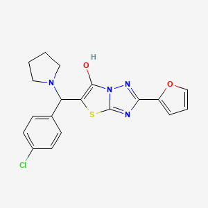molecular formula C19H17ClN4O2S B2842978 5-((4-Chlorophenyl)(pyrrolidin-1-yl)methyl)-2-(furan-2-yl)thiazolo[3,2-b][1,2,4]triazol-6-ol CAS No. 887220-50-0