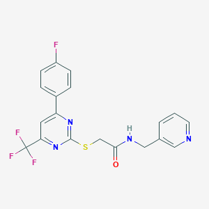 molecular formula C19H14F4N4OS B284298 2-{[4-(4-fluorophenyl)-6-(trifluoromethyl)-2-pyrimidinyl]sulfanyl}-N-(3-pyridinylmethyl)acetamide 