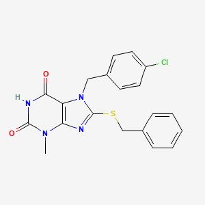 molecular formula C20H17ClN4O2S B2842981 8-Benzylsulfanyl-7-(4-chloro-benzyl)-3-methyl-3,7-dihydro-purine-2,6-dione CAS No. 313470-82-5
