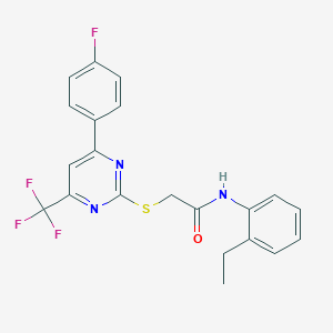 molecular formula C21H17F4N3OS B284299 N-(2-ethylphenyl)-2-((4-(4-fluorophenyl)-6-(trifluoromethyl)pyrimidin-2-yl)thio)acetamide 
