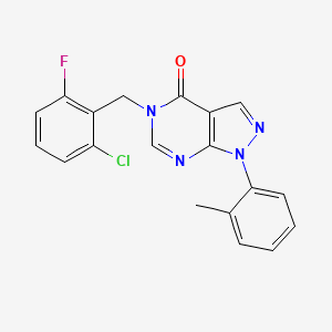 molecular formula C19H14ClFN4O B2842998 5-[(2-氯-6-氟苯基)甲基]-1-(2-甲基苯基)吡唑并[3,4-d]嘧啶-4-酮 CAS No. 895014-64-9