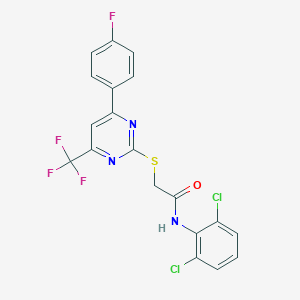 molecular formula C19H11Cl2F4N3OS B284300 N-(2,6-dichlorophenyl)-2-{[4-(4-fluorophenyl)-6-(trifluoromethyl)-2-pyrimidinyl]sulfanyl}acetamide 
