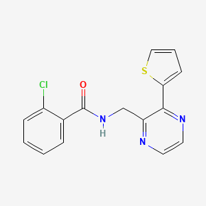 molecular formula C16H12ClN3OS B2843005 2-氯-N-((3-(噻吩-2-基)吡嘧啶-2-基)甲基)苯甲酰胺 CAS No. 2034612-91-2