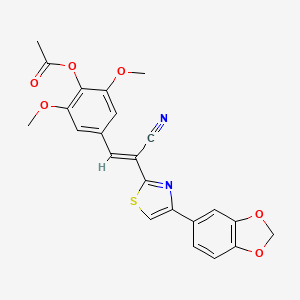 molecular formula C23H18N2O6S B2843011 (E)-4-(2-(4-(苯并[d][1,3]二噁杂环-5-基)噻唑-2-基)-2-氰基乙烯基)-2,6-二甲氧基苯乙酸酯 CAS No. 683250-61-5
