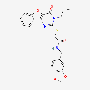 B2843016 N-(1,3-benzodioxol-5-ylmethyl)-2-[(4-oxo-3-propyl-3,4-dihydro[1]benzofuro[3,2-d]pyrimidin-2-yl)sulfanyl]acetamide CAS No. 899756-24-2