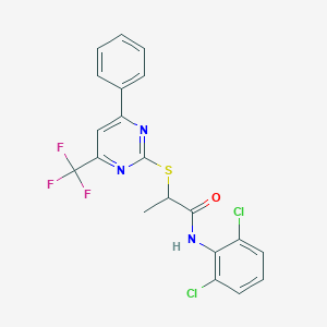 molecular formula C20H14Cl2F3N3OS B284302 N-(2,6-dichlorophenyl)-2-{[4-phenyl-6-(trifluoromethyl)-2-pyrimidinyl]sulfanyl}propanamide 