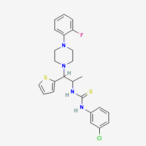 molecular formula C24H26ClFN4S2 B2843038 1-(3-Chlorophenyl)-3-(1-(4-(2-fluorophenyl)piperazin-1-yl)-1-(thiophen-2-yl)propan-2-yl)thiourea CAS No. 863017-87-2