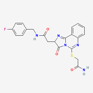 molecular formula C21H18FN5O3S B2843039 2-[5-(2-amino-2-oxoethyl)sulfanyl-3-oxo-2H-imidazo[1,2-c]quinazolin-2-yl]-N-[(4-fluorophenyl)methyl]acetamide CAS No. 1024569-87-6