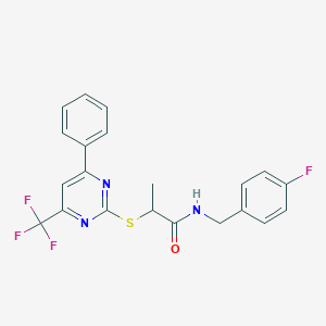 molecular formula C21H17F4N3OS B284304 N-(4-fluorobenzyl)-2-{[4-phenyl-6-(trifluoromethyl)-2-pyrimidinyl]sulfanyl}propanamide 