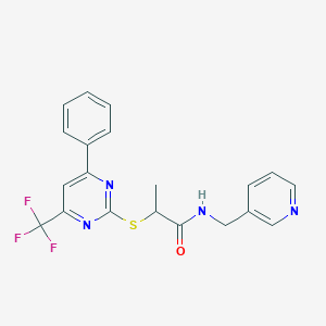 molecular formula C20H17F3N4OS B284305 2-{[4-phenyl-6-(trifluoromethyl)-2-pyrimidinyl]sulfanyl}-N-(3-pyridinylmethyl)propanamide 