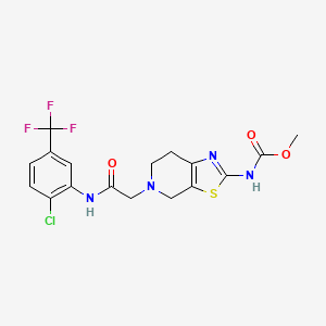 molecular formula C17H16ClF3N4O3S B2843063 Methyl (5-(2-((2-chloro-5-(trifluoromethyl)phenyl)amino)-2-oxoethyl)-4,5,6,7-tetrahydrothiazolo[5,4-c]pyridin-2-yl)carbamate CAS No. 1421517-36-3