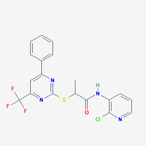 molecular formula C19H14ClF3N4OS B284307 N-(2-chloro-3-pyridinyl)-2-{[4-phenyl-6-(trifluoromethyl)-2-pyrimidinyl]sulfanyl}propanamide 
