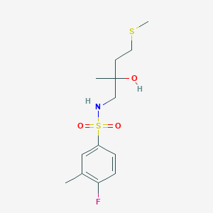 molecular formula C13H20FNO3S2 B2843090 4-fluoro-N-(2-hydroxy-2-methyl-4-(methylthio)butyl)-3-methylbenzenesulfonamide CAS No. 1396880-14-0