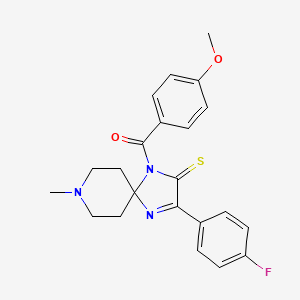 molecular formula C22H22FN3O2S B2843096 (3-(4-Fluorophenyl)-8-methyl-2-thioxo-1,4,8-triazaspiro[4.5]dec-3-en-1-yl)(4-methoxyphenyl)methanone CAS No. 872208-60-1