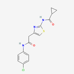 molecular formula C15H14ClN3O2S B2843105 N-(4-(2-((4-chlorophenyl)amino)-2-oxoethyl)thiazol-2-yl)cyclopropanecarboxamide CAS No. 923164-56-1