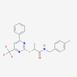 molecular formula C22H20F3N3OS B284311 N-(4-methylbenzyl)-2-{[4-phenyl-6-(trifluoromethyl)-2-pyrimidinyl]sulfanyl}propanamide 
