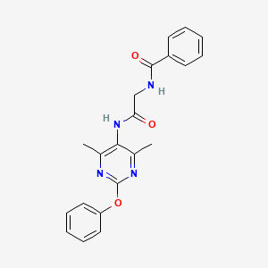 molecular formula C21H20N4O3 B2843111 N-(2-((4,6-二甲基-2-苯氧基嘧啶-5-基)氨基)-2-氧代乙基)苯甲酰胺 CAS No. 1788676-34-5