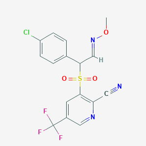 molecular formula C16H11ClF3N3O3S B2843132 3-{[1-(4-氯苯基)-2-(甲氧亚胺)乙基]磺酰}-5-(三氟甲基)-2-吡啶基甲腈 CAS No. 338420-00-1