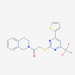 molecular formula C20H16F3N3OS2 B284314 2-(3,4-dihydro-2(1H)-isoquinolinyl)-2-oxoethyl 4-(2-thienyl)-6-(trifluoromethyl)-2-pyrimidinyl sulfide 