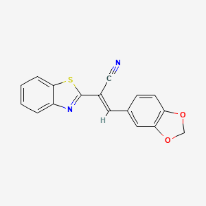 molecular formula C17H10N2O2S B2843143 (E)-3-(1,3-benzodioxol-5-yl)-2-(1,3-benzothiazol-2-yl)prop-2-enenitrile CAS No. 1246081-67-3