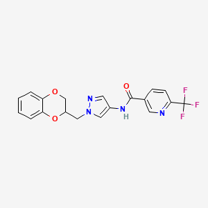 molecular formula C19H15F3N4O3 B2843144 N-(1-((2,3-dihydrobenzo[b][1,4]dioxin-2-yl)methyl)-1H-pyrazol-4-yl)-6-(trifluoromethyl)nicotinamide CAS No. 1795455-04-7