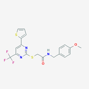 molecular formula C19H16F3N3O2S2 B284315 N-(4-methoxybenzyl)-2-{[4-(2-thienyl)-6-(trifluoromethyl)-2-pyrimidinyl]sulfanyl}acetamide 