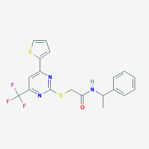 N-(1-phenylethyl)-2-{[4-(2-thienyl)-6-(trifluoromethyl)-2-pyrimidinyl]sulfanyl}acetamide