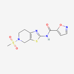 molecular formula C11H12N4O4S2 B2843168 N-(5-(methylsulfonyl)-4,5,6,7-tetrahydrothiazolo[5,4-c]pyridin-2-yl)isoxazole-5-carboxamide CAS No. 1428350-34-8