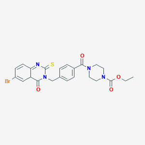 molecular formula C23H23BrN4O4S B2843178 乙酸-4-{4-[(6-溴-4-氧代-2-硫代亚氨基-1,2,3,4-四氢喹唑啉-3-基)甲基]苯田啶-1-基}哌嗪-1-甲酸酯 CAS No. 422287-40-9