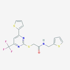molecular formula C16H12F3N3OS3 B284318 N-(2-thienylmethyl)-2-{[4-(2-thienyl)-6-(trifluoromethyl)-2-pyrimidinyl]sulfanyl}acetamide 