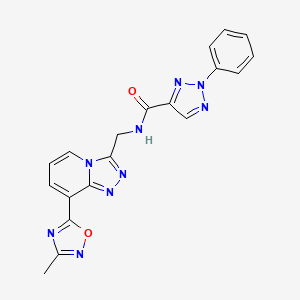 molecular formula C19H15N9O2 B2843207 N-((8-(3-甲基-1,2,4-噁二唑-5-基)-[1,2,4]三唑并[4,3-a]吡嘧啶-3-基)甲基)-2-苯基-2H-1,2,3-噻唑-4-羧酰胺 CAS No. 2034349-18-1