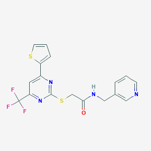 molecular formula C17H13F3N4OS2 B284321 N-(3-pyridinylmethyl)-2-{[4-(2-thienyl)-6-(trifluoromethyl)-2-pyrimidinyl]sulfanyl}acetamide 