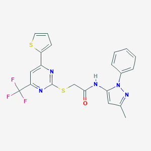 molecular formula C21H16F3N5OS2 B284322 N-(3-methyl-1-phenyl-1H-pyrazol-5-yl)-2-{[4-(2-thienyl)-6-(trifluoromethyl)-2-pyrimidinyl]sulfanyl}acetamide 