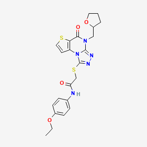 molecular formula C22H23N5O4S2 B2843233 N-(4-乙氧基苯基)-2-((5-氧代-4-((二氢呋喃-2-基)甲基)-4,5-二氢噻吩并[2,3-e][1,2,4]三唑并[4,3-a]嘧啶-1-基)硫代)乙酰胺 CAS No. 1189919-58-1