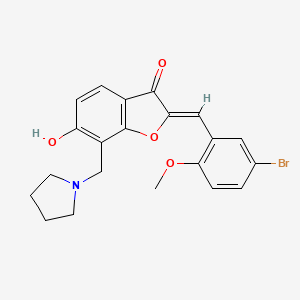 molecular formula C21H20BrNO4 B2843236 (Z)-2-(5-bromo-2-methoxybenzylidene)-6-hydroxy-7-(pyrrolidin-1-ylmethyl)benzofuran-3(2H)-one CAS No. 896850-45-6