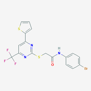 molecular formula C17H11BrF3N3OS2 B284324 N-(4-bromophenyl)-2-{[4-(2-thienyl)-6-(trifluoromethyl)-2-pyrimidinyl]sulfanyl}acetamide 