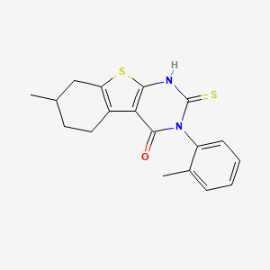 molecular formula C18H18N2OS2 B2843247 2-Mercapto-7-methyl-3-o-tolyl-5,6,7,8-tetrahydro-3H-benzo[4,5]thieno[2,3-d]pyrimidin-4-one CAS No. 565179-63-7